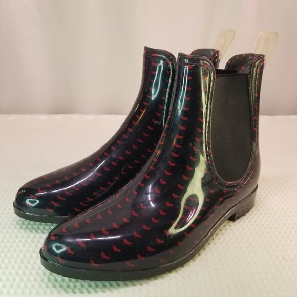 Henry Ferrera Women's Ankle Rain Boots Size 7 Red Hearts Navy - Picture 4 of 10